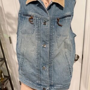 RL67 Ralph Lauren Vintage Denim Vest with Tan Collar